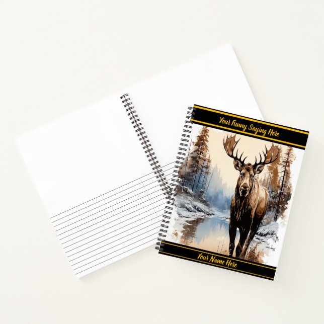 Moose by a serene winter river notebook (Inside)