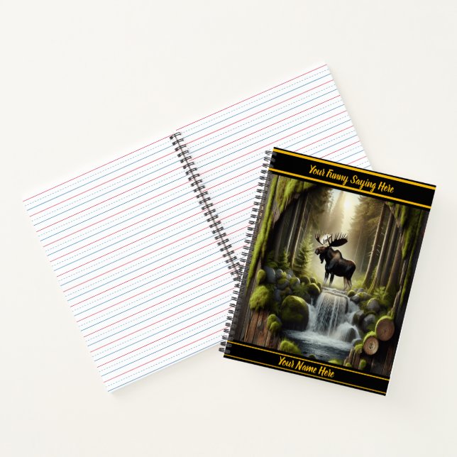Moose by a tranquil forest waterfall notebook (Inside)