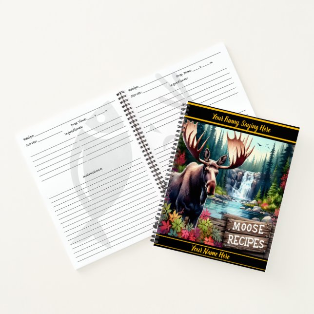 Moose by a waterfall and vibrant trees notebook (Inside)