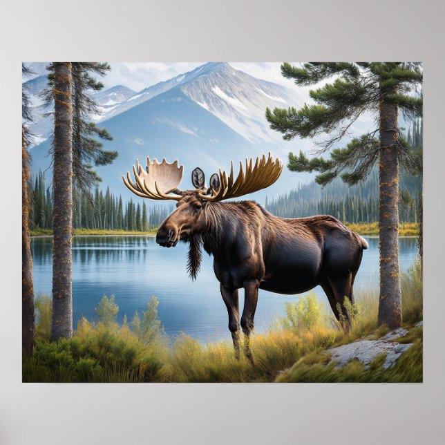 Moose by Lake 4 Poster (Front)