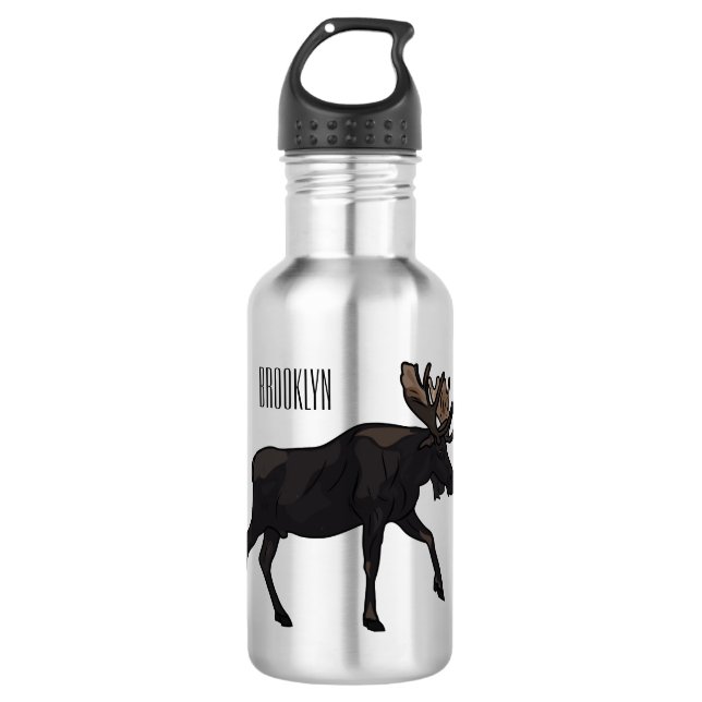 Moose cartoon illustration 532 ml water bottle (Front)