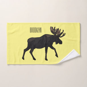 Moose cartoon illustration bath towel set