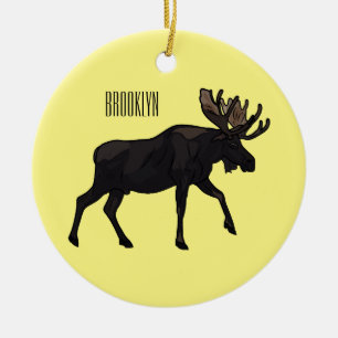 Moose cartoon illustration ceramic ornament