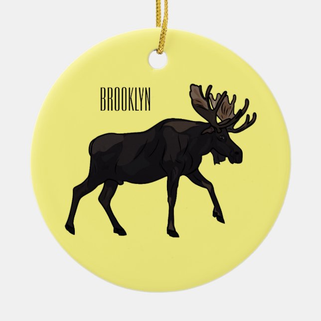 Moose cartoon illustration ceramic ornament (Front)