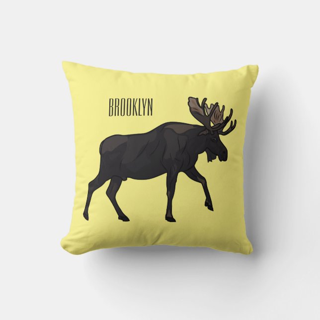 Moose cartoon illustration cushion (Front)