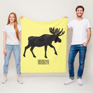 Moose cartoon illustration fleece blanket