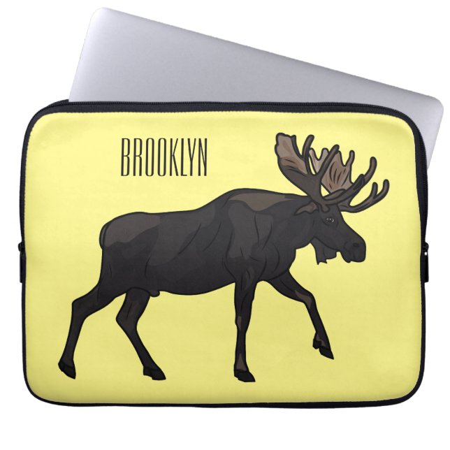 Moose cartoon illustration laptop sleeve (Front)