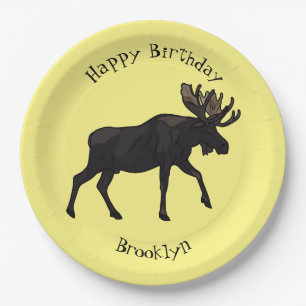 Moose cartoon illustration paper plate