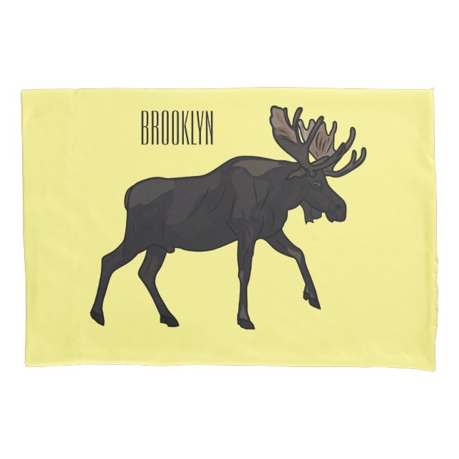 Moose cartoon illustration pillowcase (Front)