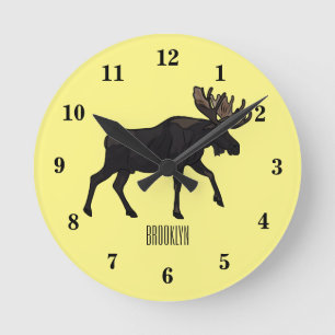 Moose cartoon illustration round clock