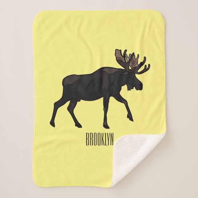 Moose cartoon illustration sherpa blanket (Front)