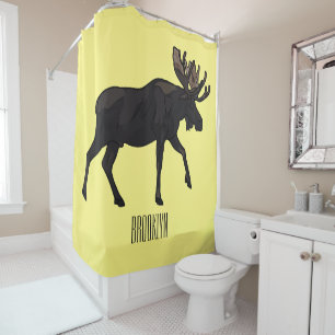 Moose cartoon illustration shower curtain