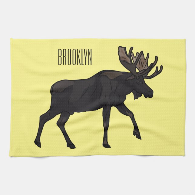 Moose cartoon illustration tea towel (Horizontal)
