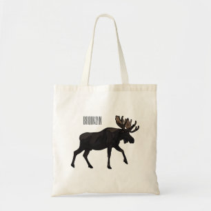 Moose cartoon illustration tote bag