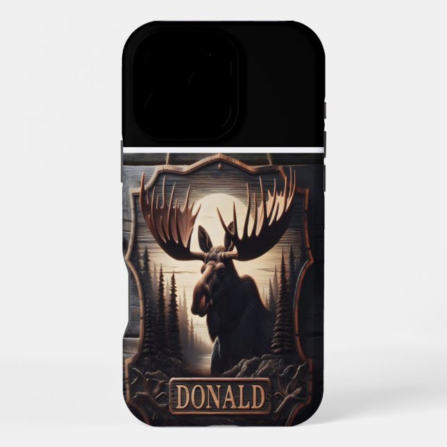 Moose Carving With Name iPhone Case (Back)