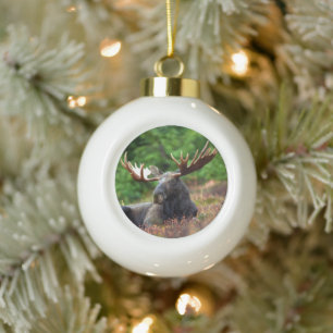 Moose Ceramic Ball Christmas Ornament