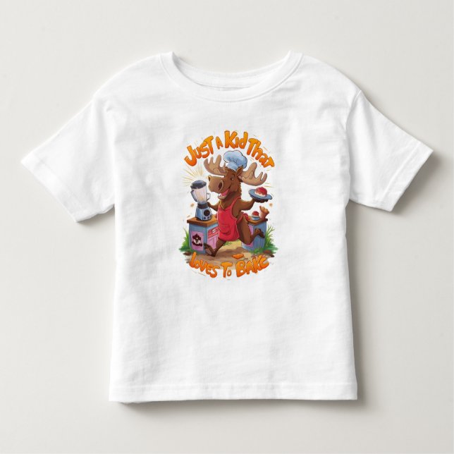 Moose Chef Backing by the Stove Toddler T-Shirt (Front)