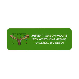 Moose Christmas Funny Cartoon Kids Return Address Label