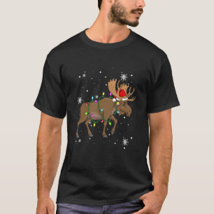Moose Christmas Lights Led Funny Santa Hat Christm T-Shirt