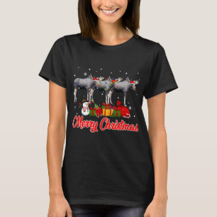 Moose Christmas Pajama Funny Xmas Lights Animals L T-Shirt