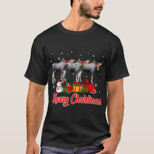 Moose Christmas Pajama Funny Xmas Lights Animals L T-Shirt
