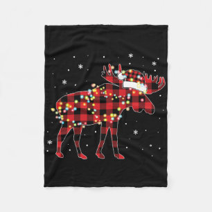 Moose Christmas Red Plaid Buffalo Pajama Matching  Fleece Blanket
