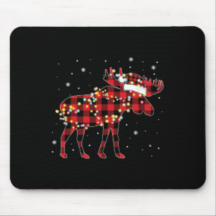 Moose Christmas Red Plaid Buffalo Pajama Matching Mouse Pad