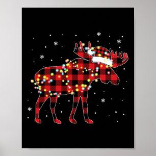 Moose Christmas Red Plaid Buffalo Pajama Matching Poster