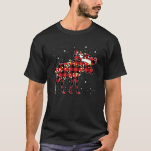 Moose Christmas Red Plaid Buffalo Pajama Matching T-Shirt