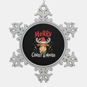 Moose Christmas Snowflake Pewter Christmas Ornament