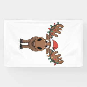 Moose Christmas Tree Lights Funny Xmas Moose Lover Banner