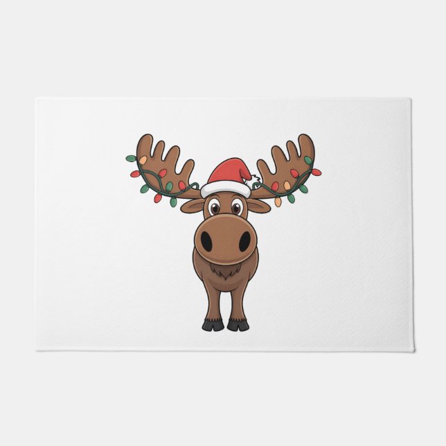 Moose Christmas Tree Lights Funny Xmas Moose Lover Doormat (Front)