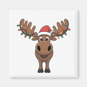 Moose Christmas Tree Lights Funny Xmas Moose Lover Magnet
