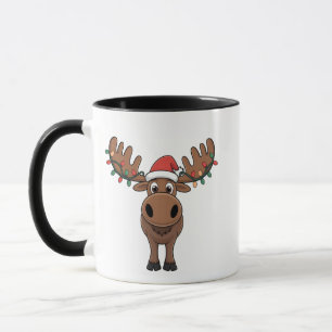 Moose Christmas Tree Lights Funny Xmas Moose Lover Mug