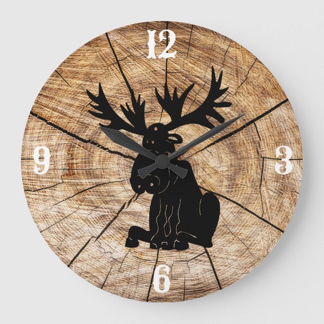 Moose Clock with Wooden Background (Front)