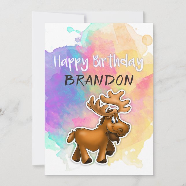 Moose Colourful Birthday Card (Front)