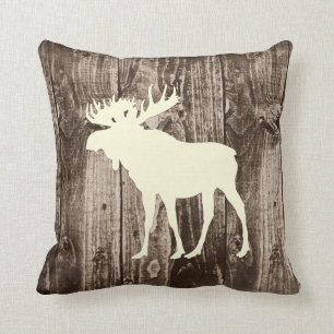 Moose (Cream) Wildlife on Rustic Wood Cabin Cushion