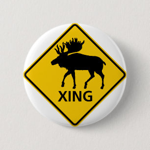 Moose Crossing Highway Sign 6 Cm Round Badge