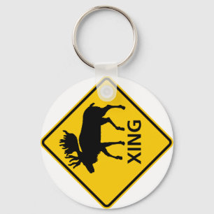 Moose Crossing Highway Sign Key Ring