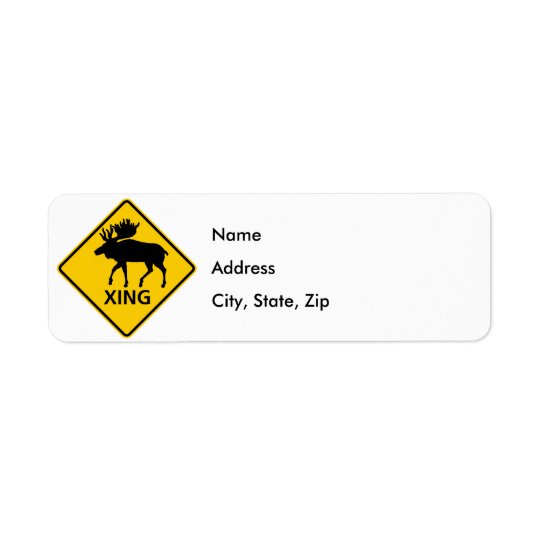 Moose Crossing Highway Sign Return Address Label
