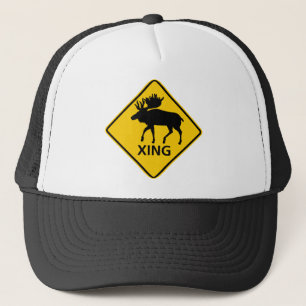 Moose Crossing Highway Sign Trucker Hat