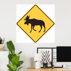 Moose Crossing Road Sign Wildlife Safety