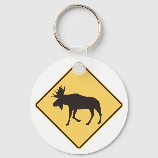 Moose Crossing Road Sign Wildlife Safety Key Ring (Front)