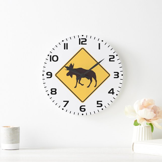 Moose Crossing Road Sign Wildlife Safety Large Clock (Creator Uploaded)