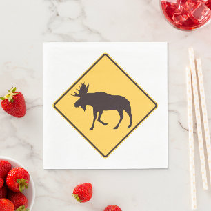 Moose Crossing Road Sign Wildlife Safety Napkin