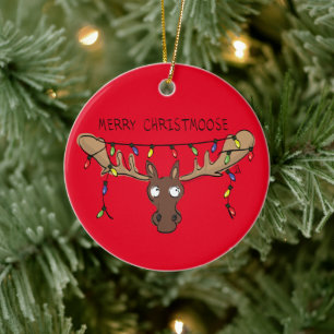 Moose Cute Funny Christmas Ceramic Ornament