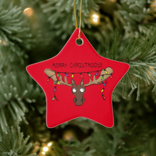 Moose Cute Funny Christmas Ceramic Ornament