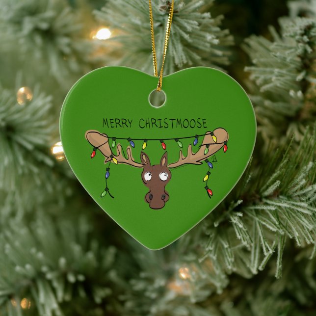 Moose Cute Funny Christmas Ceramic Ornament (Tree)