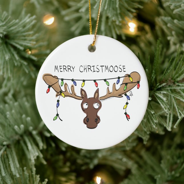 Moose Cute Funny Christmas Ceramic Ornament (Tree)