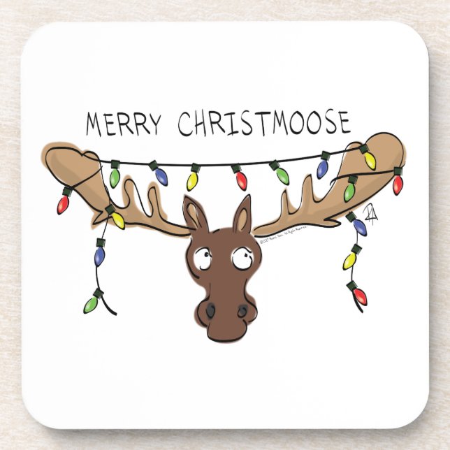 Moose Cute Funny Christmas Coaster (Front)